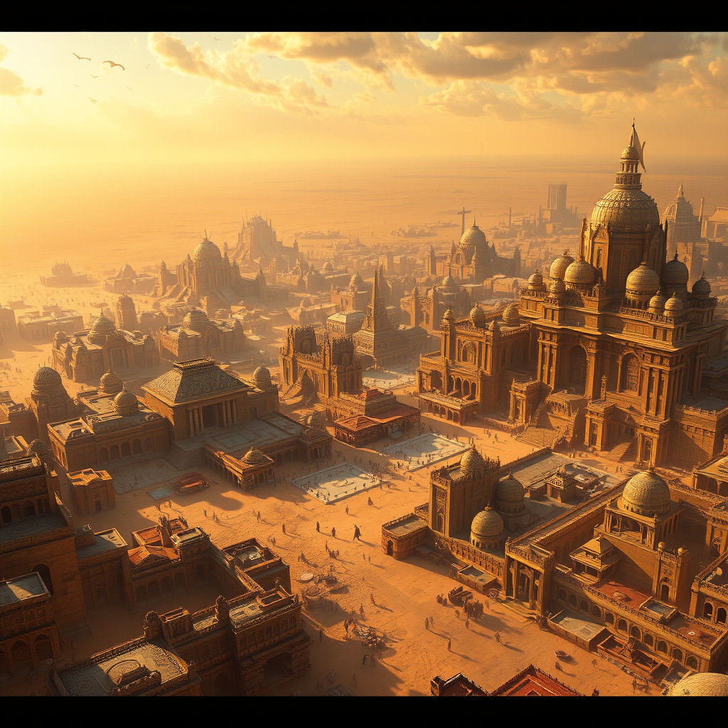 Majestic Ancient Cityscape of Babylon in Matte Painting Styl...