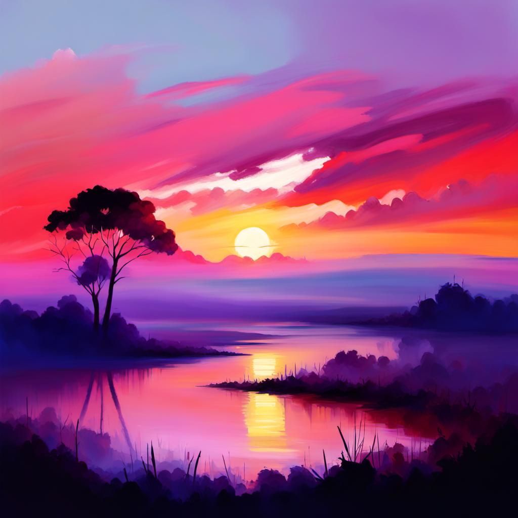 Spectacular Sunset Oil Painting with Thick Brushstrokes