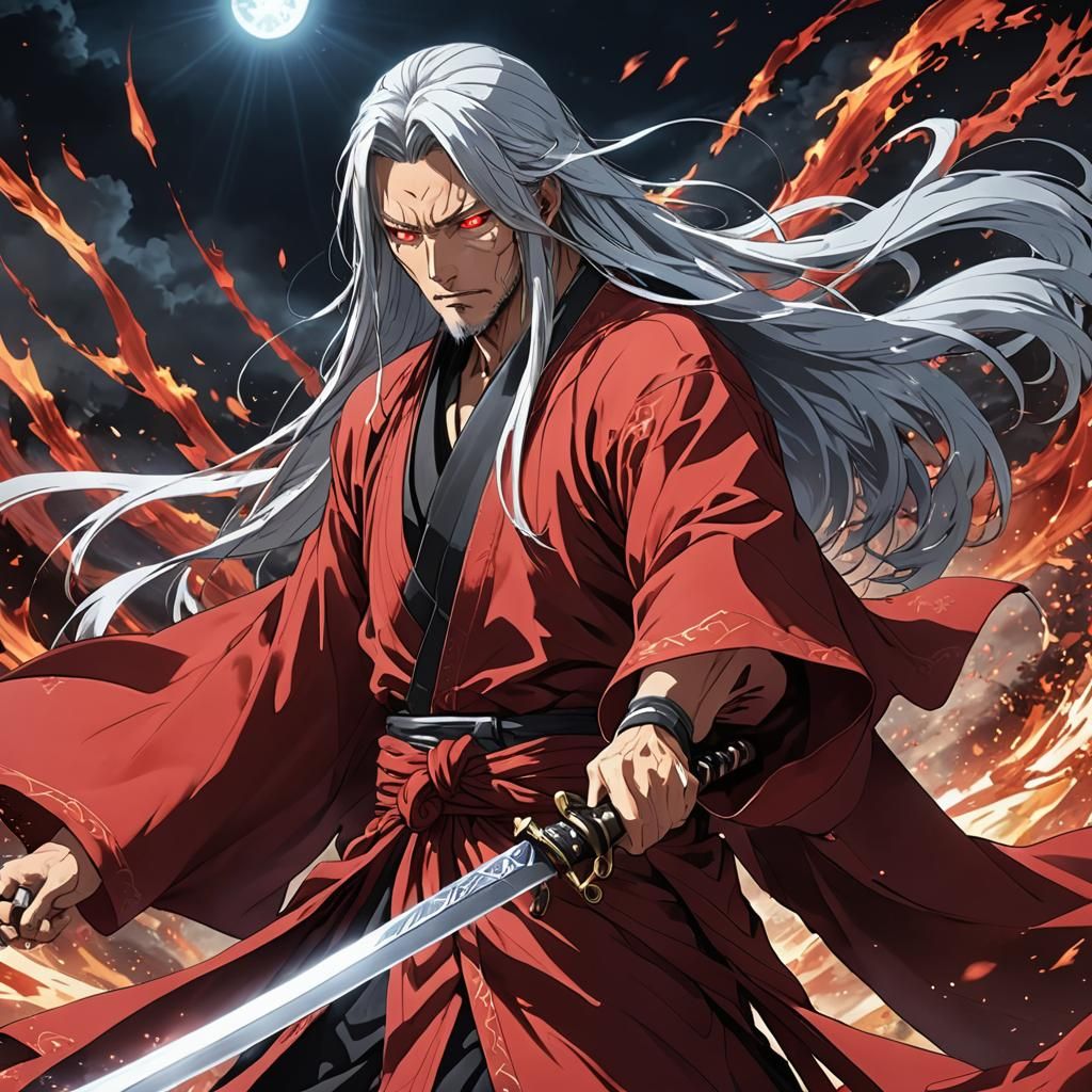 Anime Soul Reaper with Red Katana in Tokyo