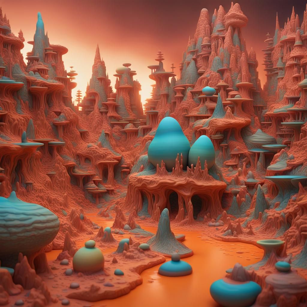 Surreal Ceramic Landscape in Mystical Style