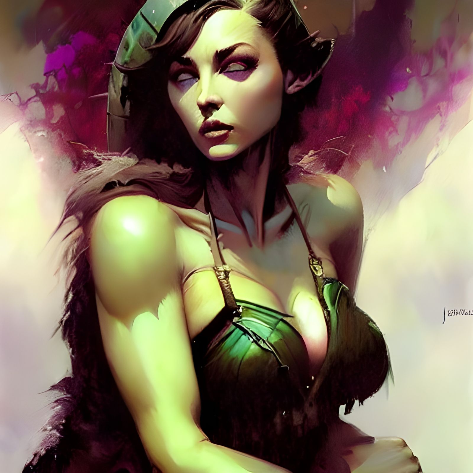 Beautiful Wolf Woman with Magic Green Eyes