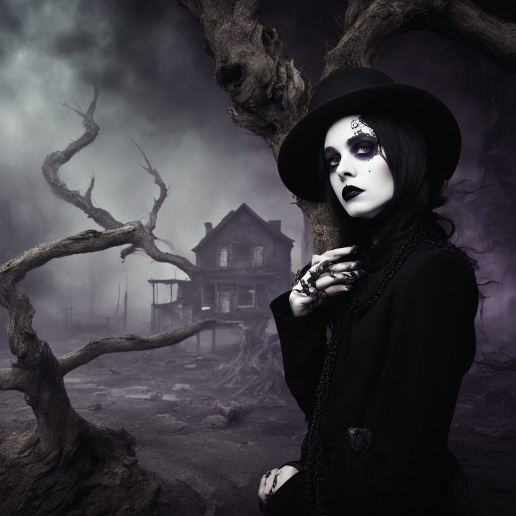 Goth Fashion Model in Coffee Shop, Dark Photography