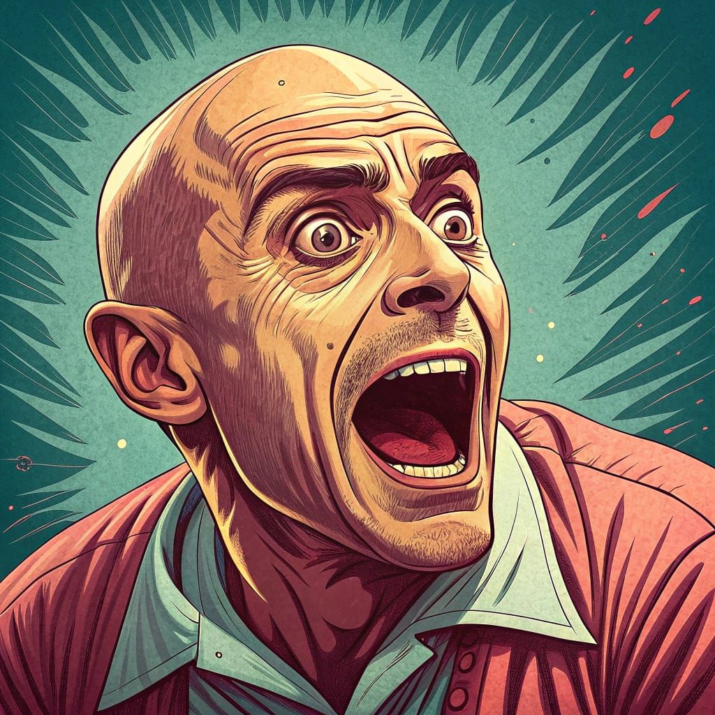 Cartoon Man with Stretched Face in Exaggerated Style