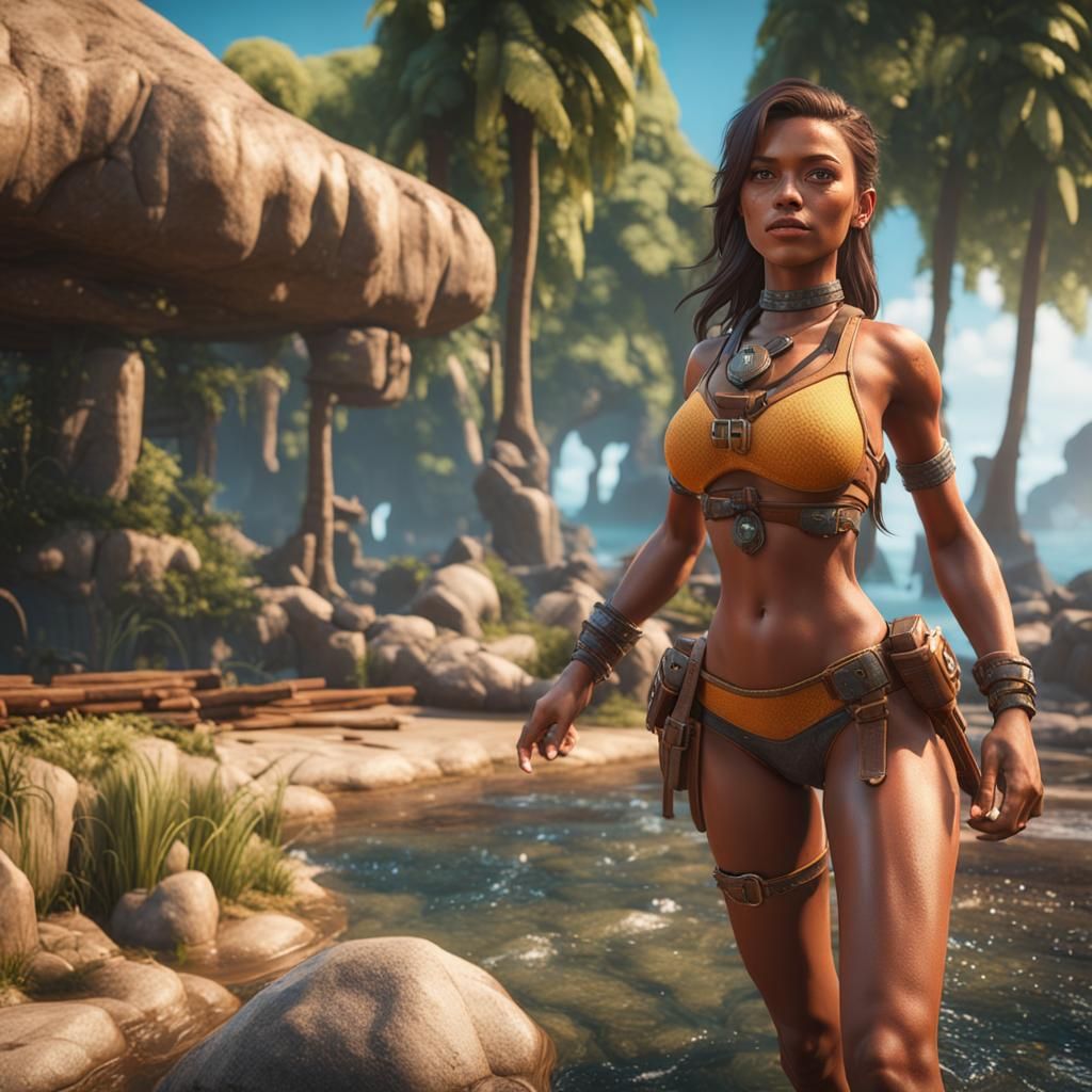 Beautiful Bikini Girl in 3D Game Cinematic Style