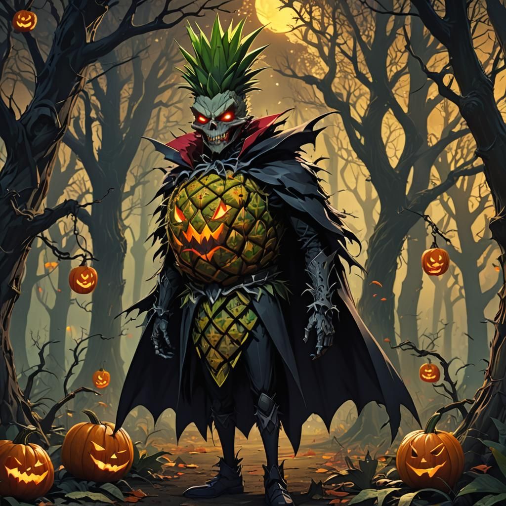 Halloween Pineapple Vampire in Anime Key Visual Style