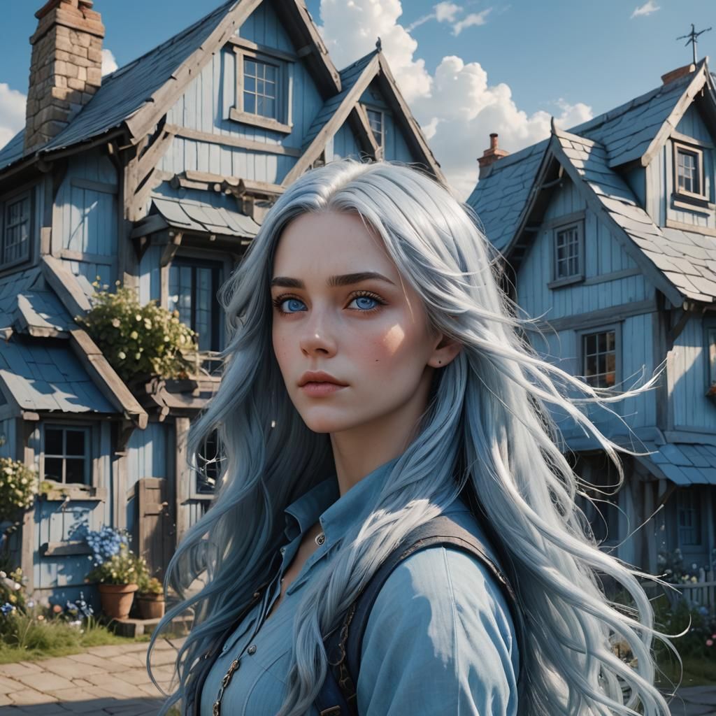 Girl with Silver and Blue Hair Portrait