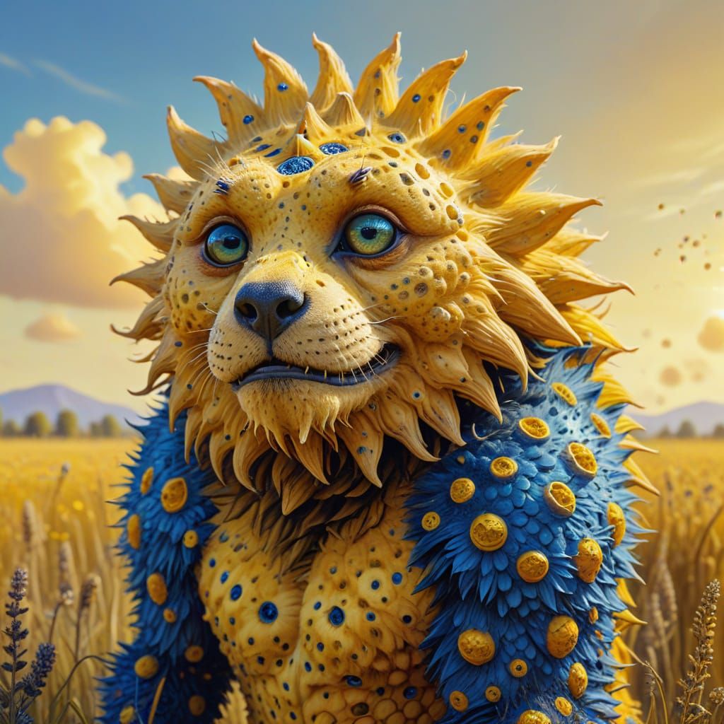 Surreal Giant in Field: Vibrant Oil Painting