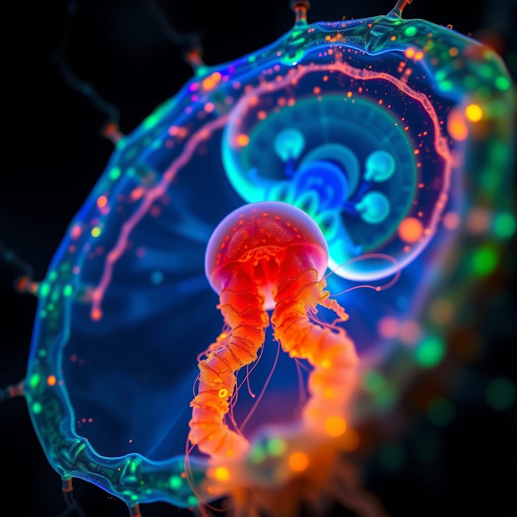 Bioluminescent Cell Mandala: Alex Grey Art Style