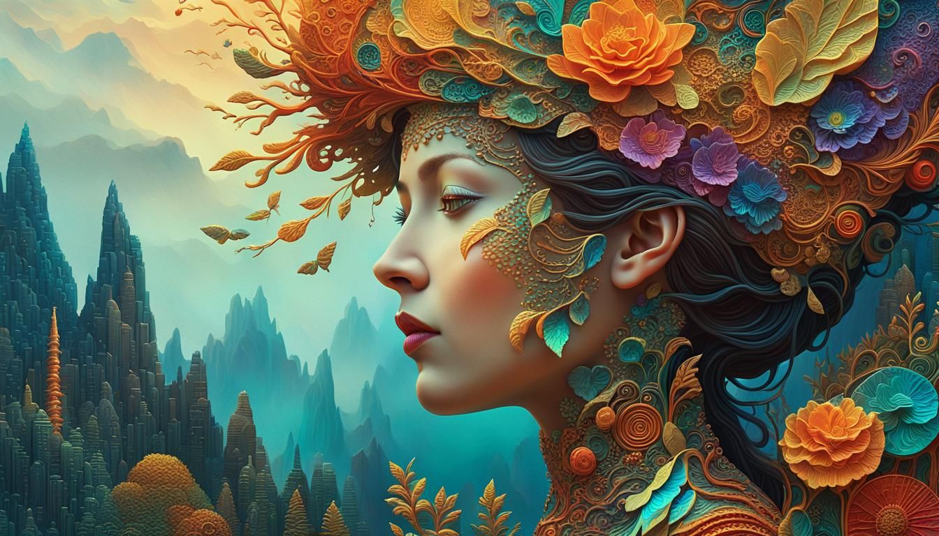 Fragmented Female Profile in Surreal Digital Art