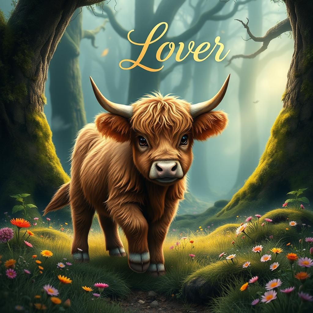 Highland Calf in Mystical Forest