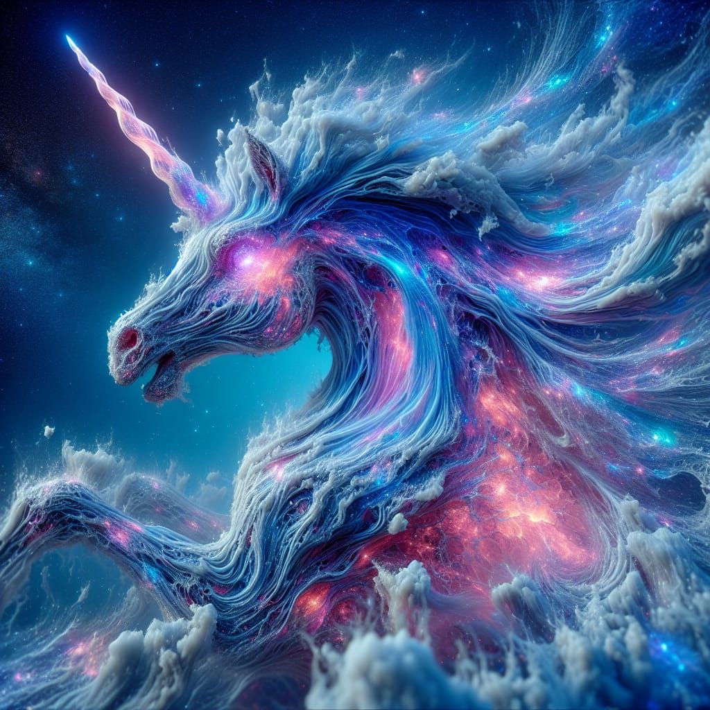 Ethereal Unicorn Disintegrating into Cosmic Flame