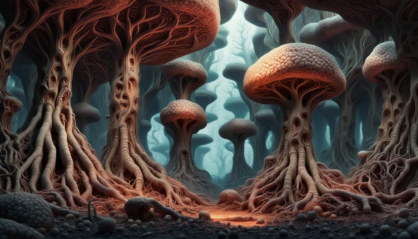 Fleshy Cavern with Alien Embryo Trees