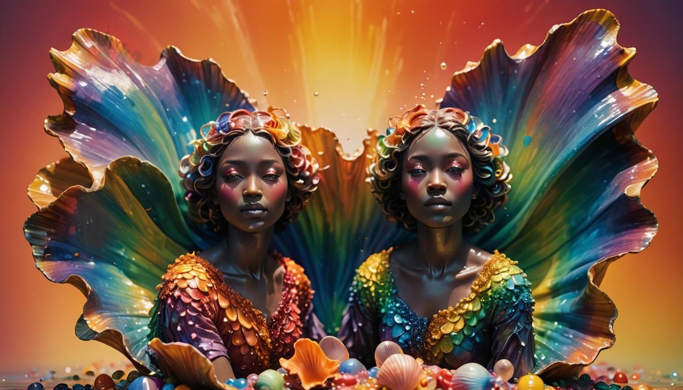 Majestic Being with Shell Features in Rainbow Hues