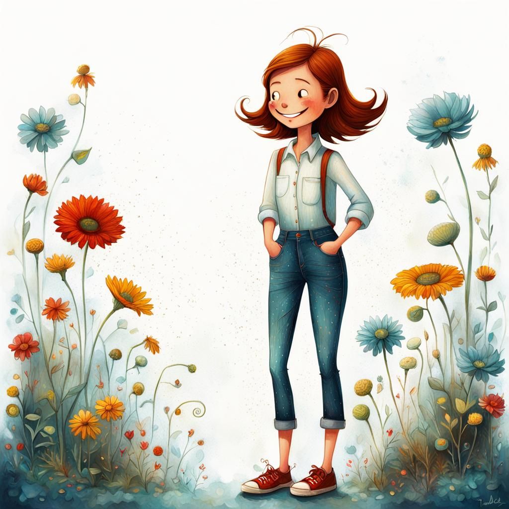 Smiling Girl Illustration in Children's Book Style