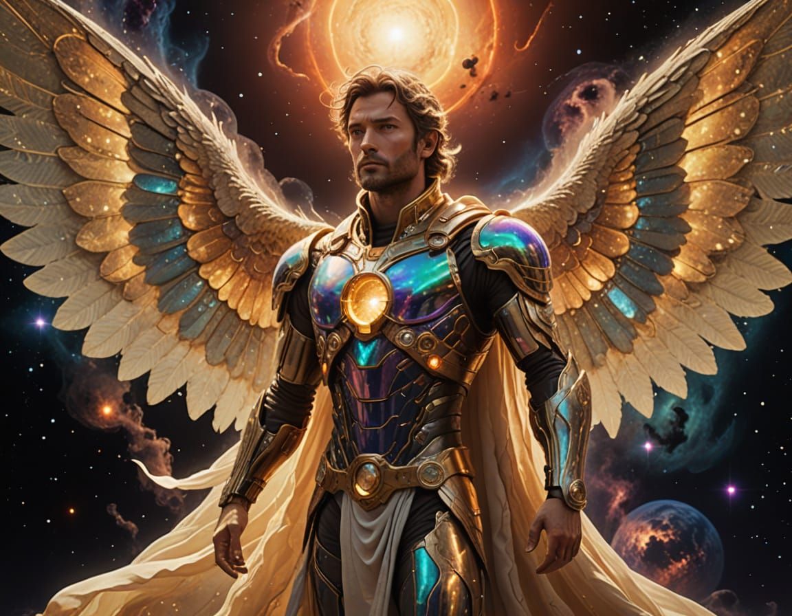 Celestial Being Gazing at Nebula on Desolate Planet