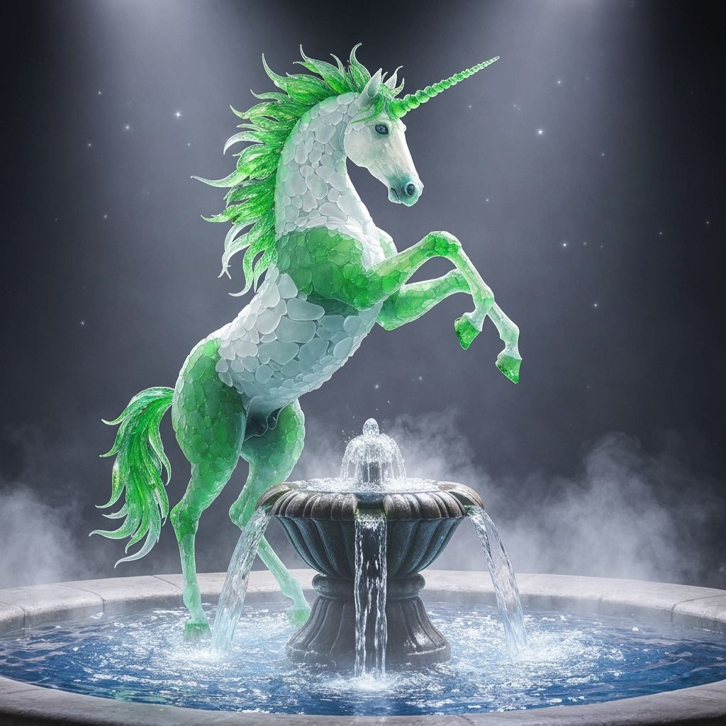 Sea Glass Unicorn Fountain with Cascading Water