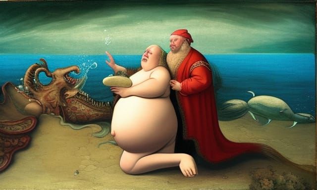 Wizard Rescues Mermaid in Renaissance Painting