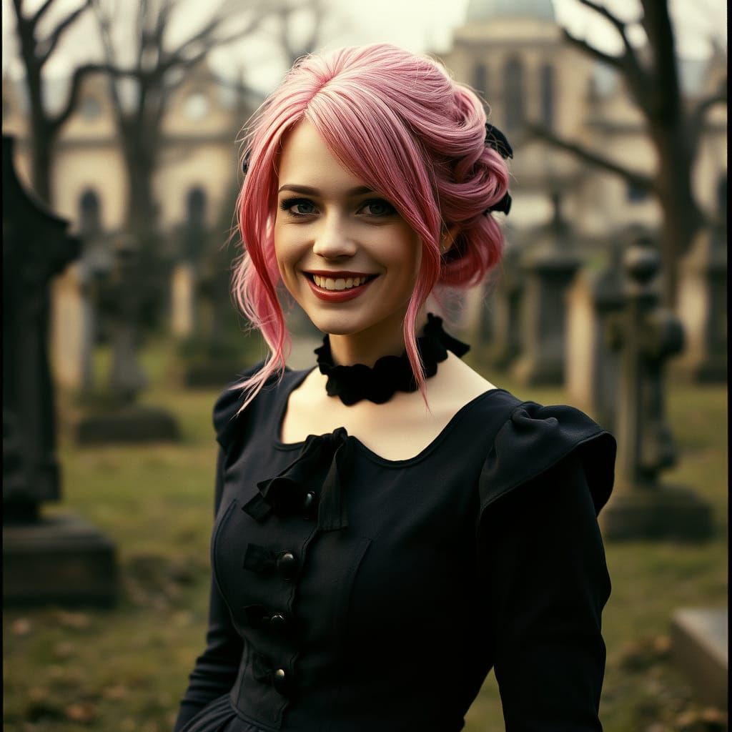 Gothic Woman in Sepia Cemetery