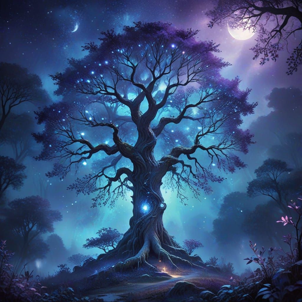 Glowing Tree of Life Illuminates Fantasy World with Ethereal...