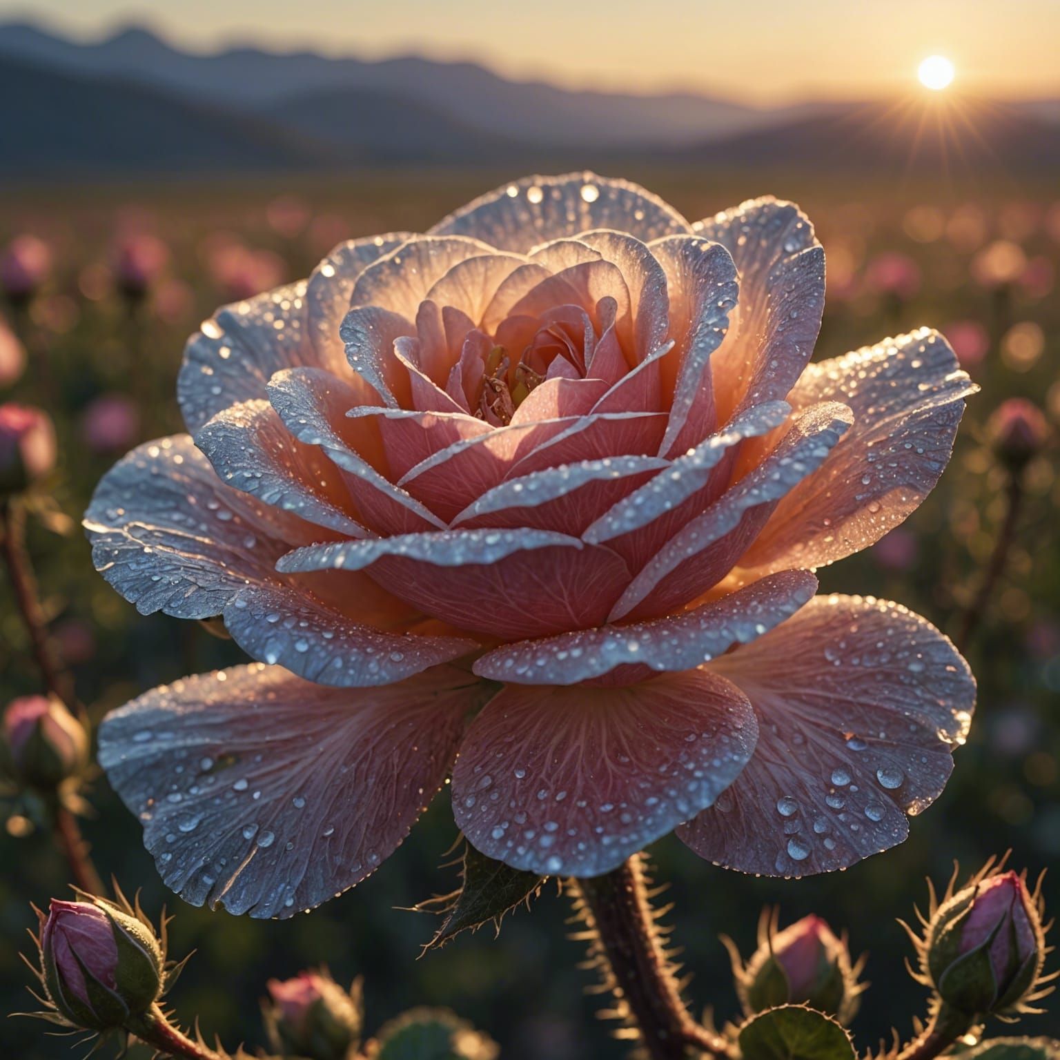 Prairie Rose in Morning Dew: Fantasy Illustration