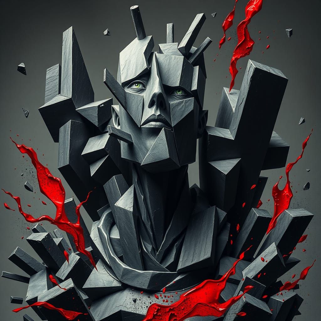 Ethereal Figure Embracing Turmoil in Avant-Garde Style