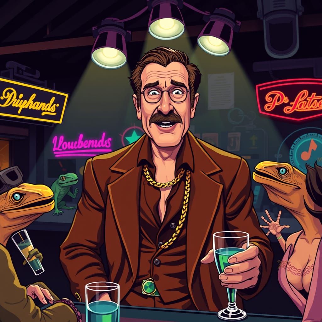 Leisure Suit Larry in Neon Bar, 80s Video Game Style