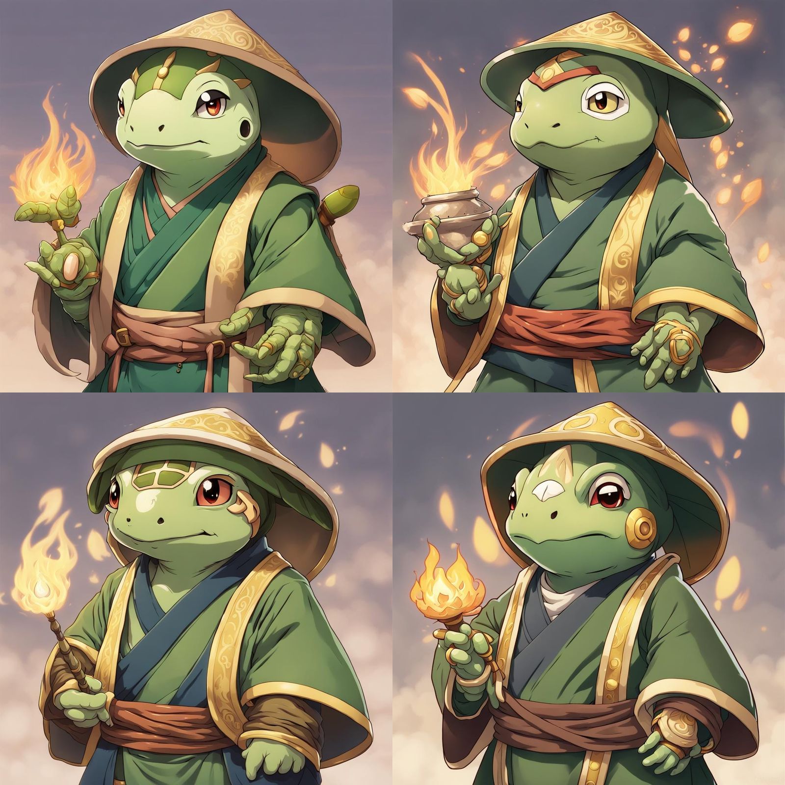 Turtwig as D&D Monk in Anime Style