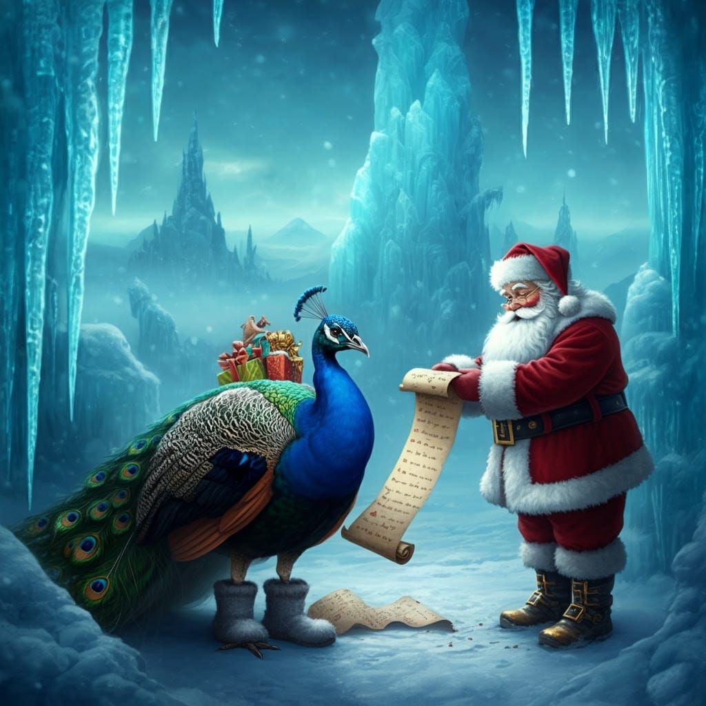 Peacock's Plea to Santa in Winter Wonderland