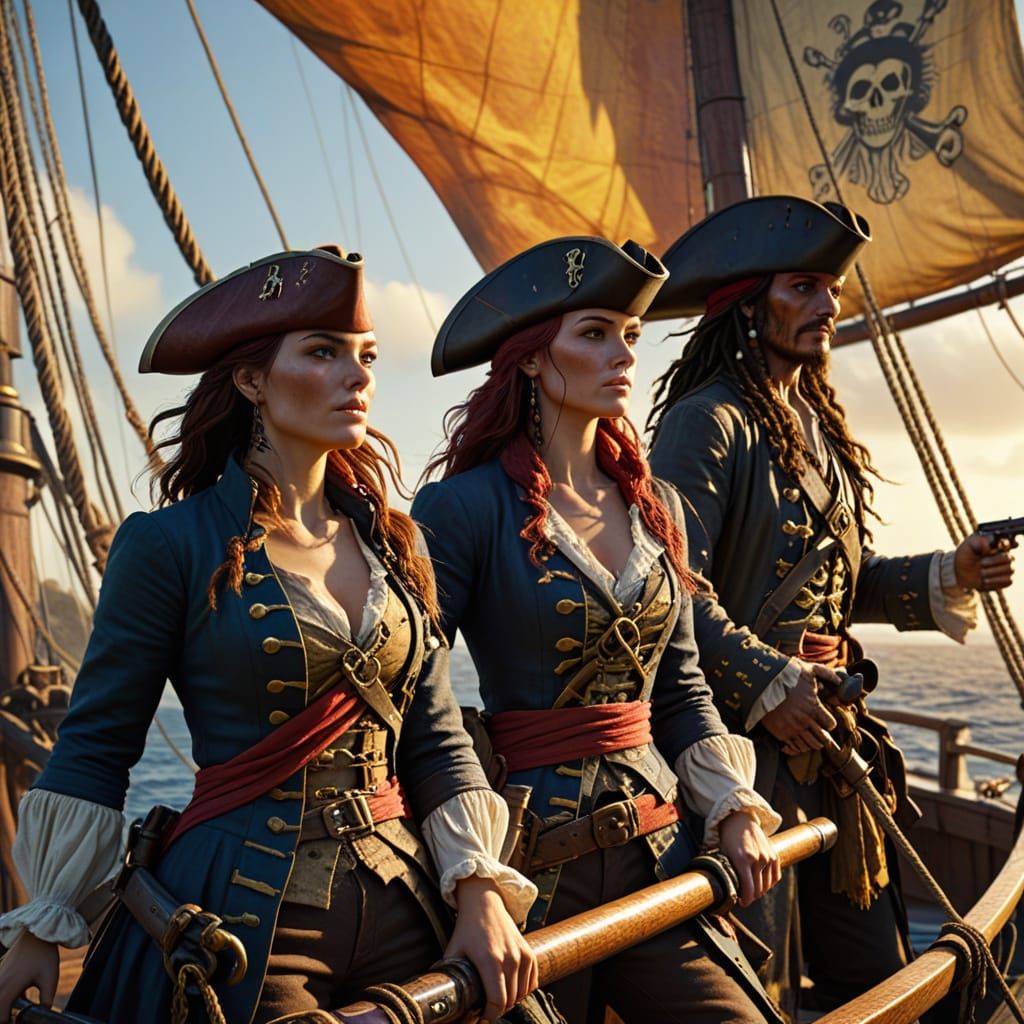 Anne Bonny and Mary Read: Pirate Frigate Deck Fantasy