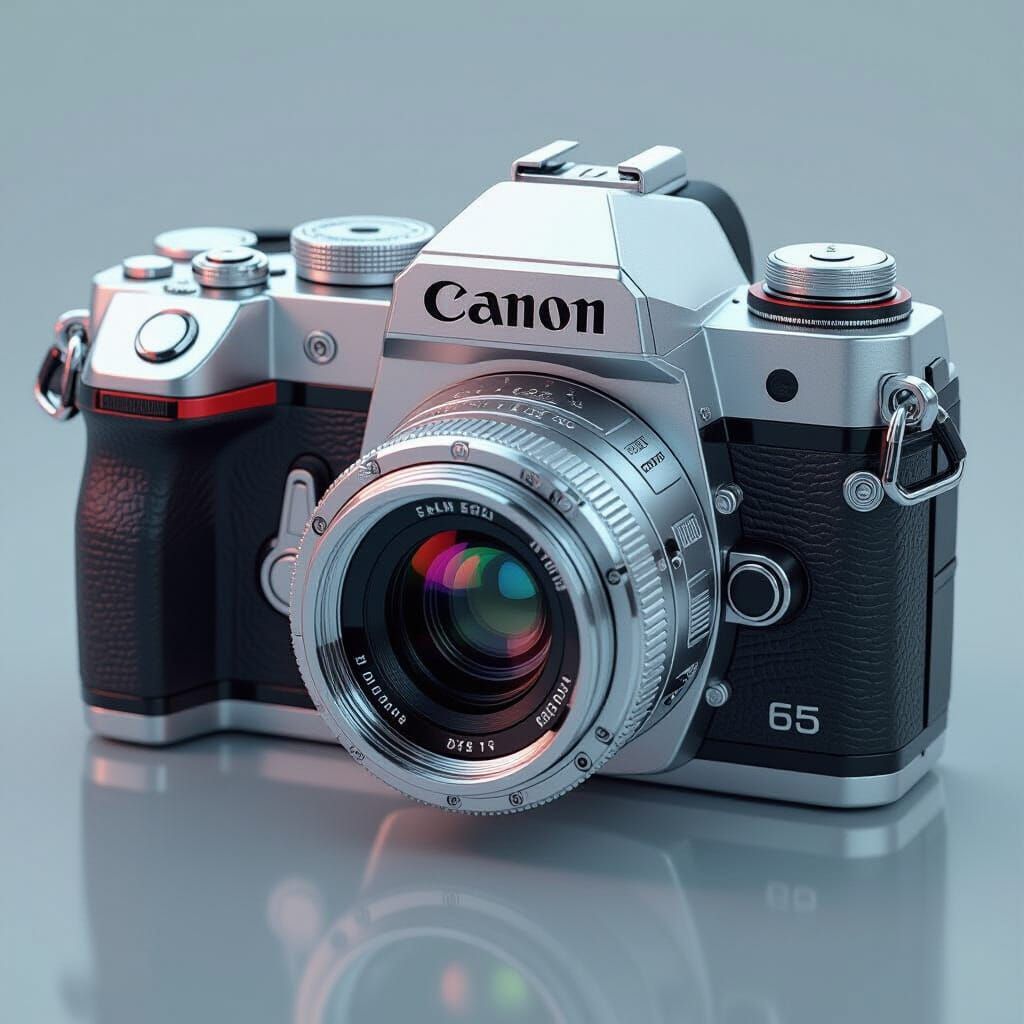 Silver Canon Camera in Futuristic Style