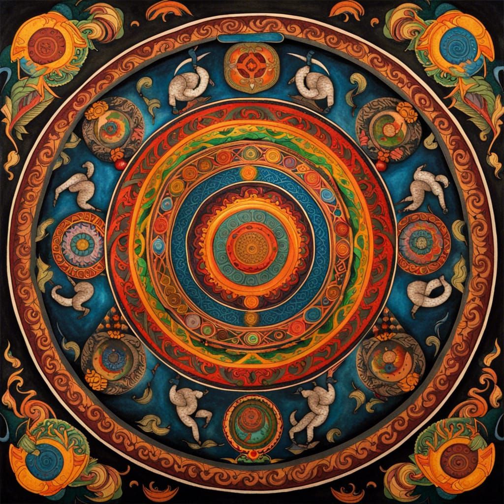 Vibrant Tibetan Mandala Representing Life and Death