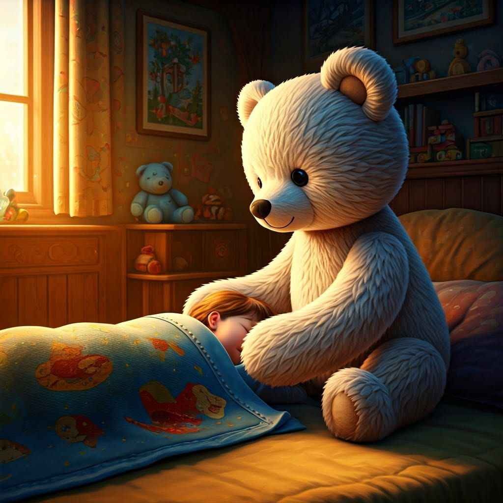 Teddy Bear Guardian in Dreamlike Children's Room