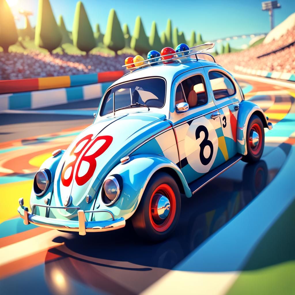 Herbie the Love Bug Races in Pixar-Style 3D Art