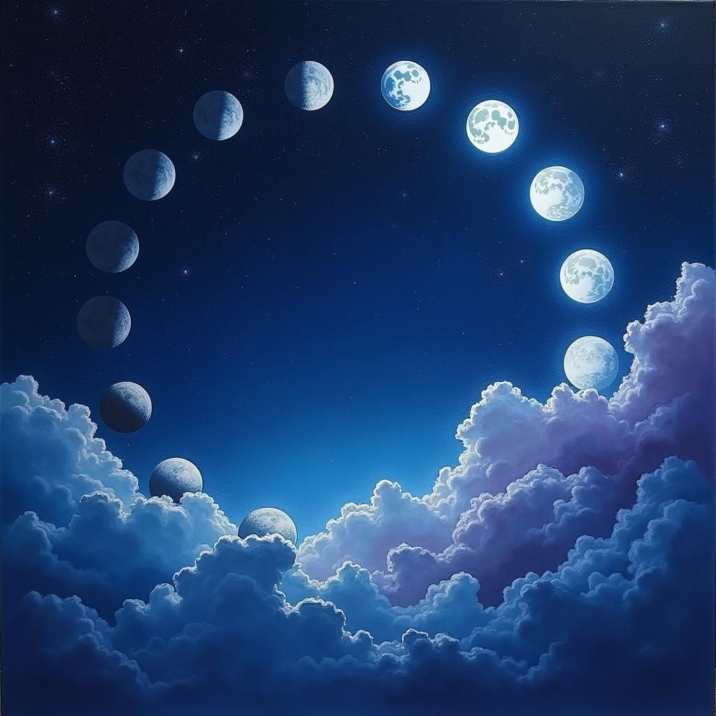 Lunar Phases in a Starry Night Sky