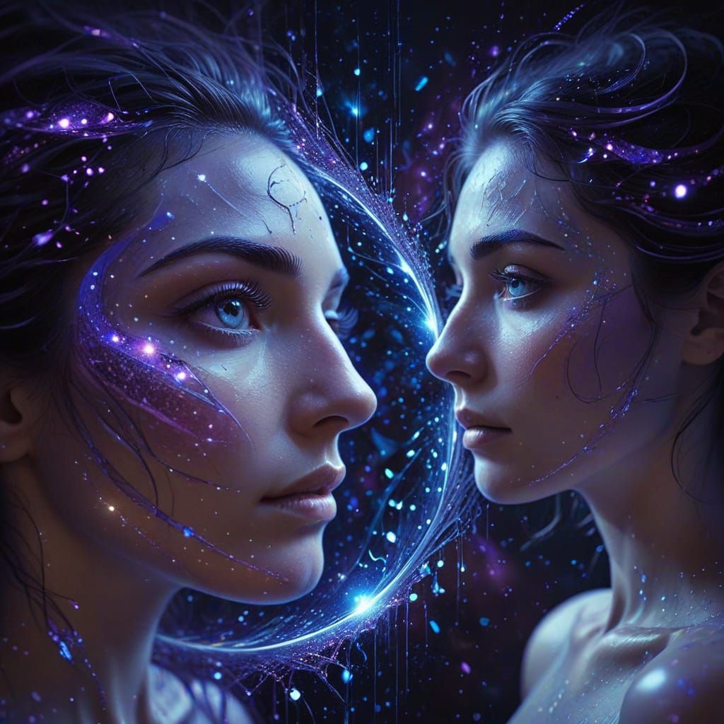 Surreal Soul Connection: Luminous Figure in Starlit Eye Port...