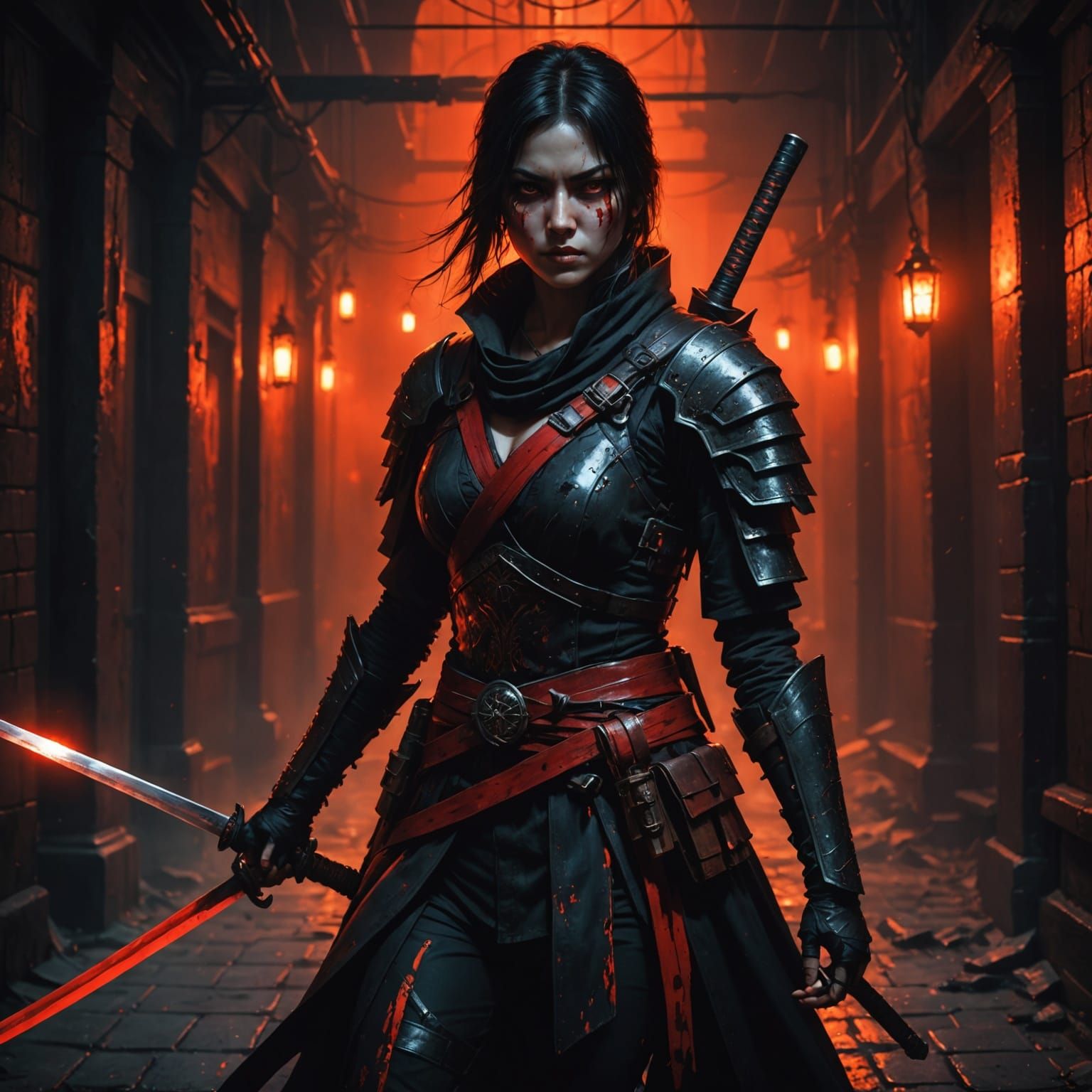 Dark Alley Assassin in Eerie Orange Glow
