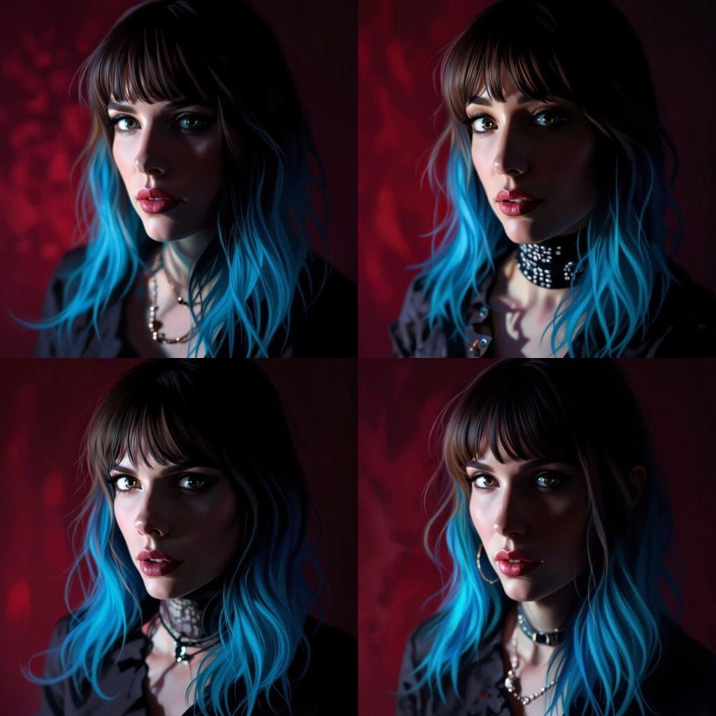 Mysterious Nu Goth Woman Portrait, Realistic Digital Paintin...