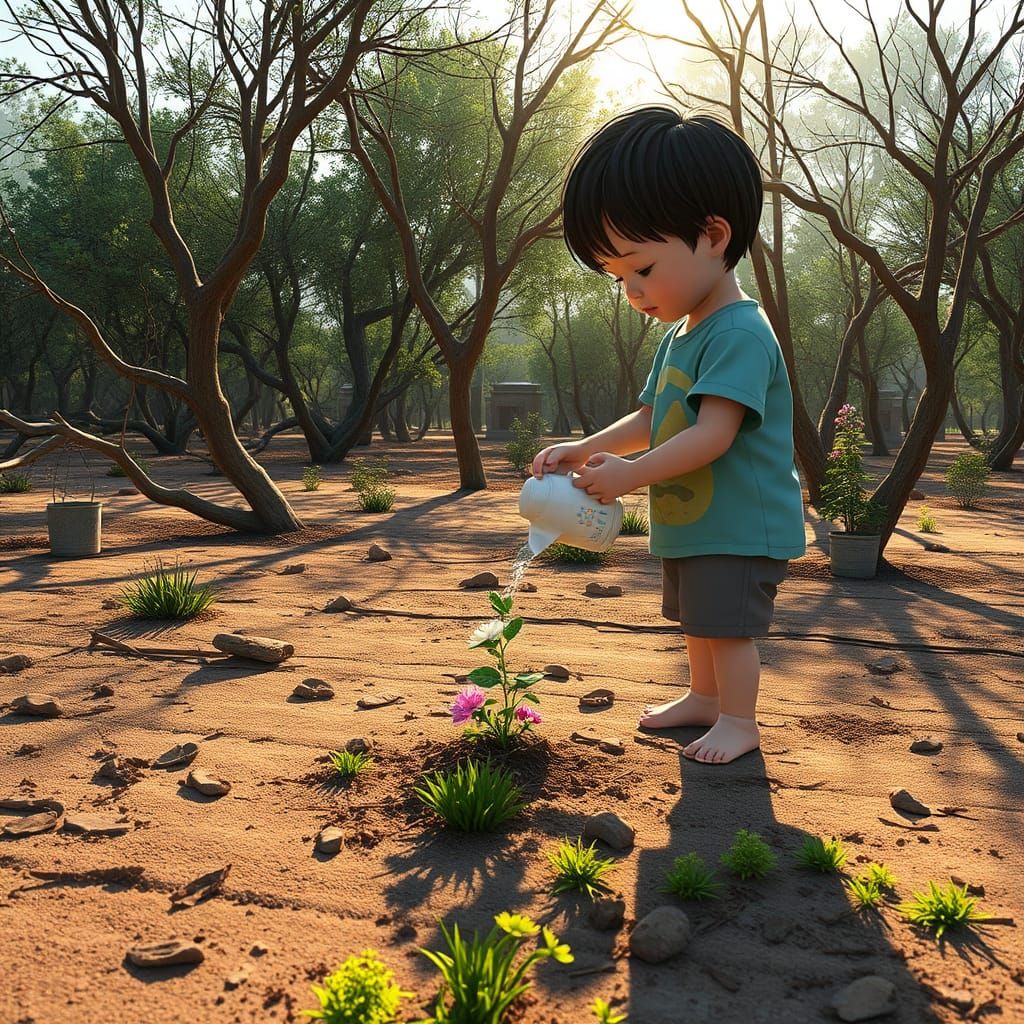 Hope Blooms: Child Gardener in Anime Style