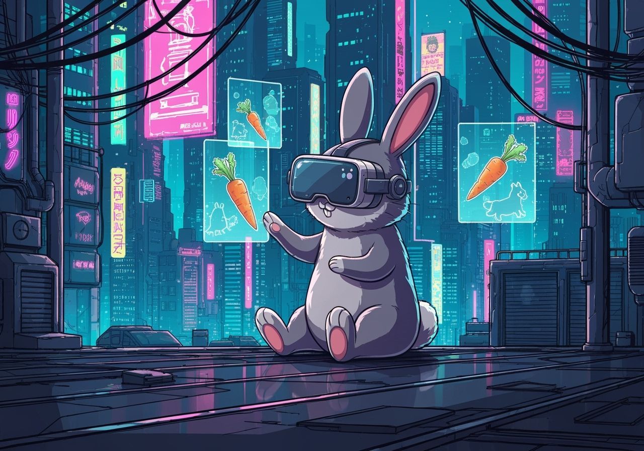 Cyberpunk Rabbit in Neon Cityscape with VR