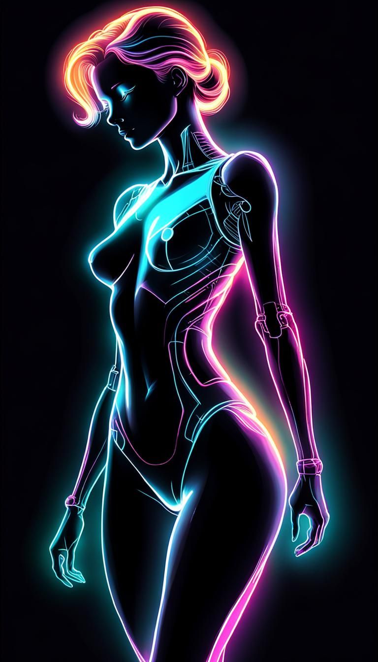 Woman body shape with neon reflections (v2)