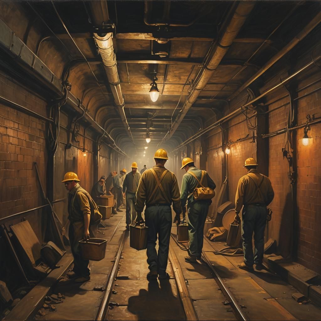 New York Tunnel Workers: Nostalgic Industrial Artwork