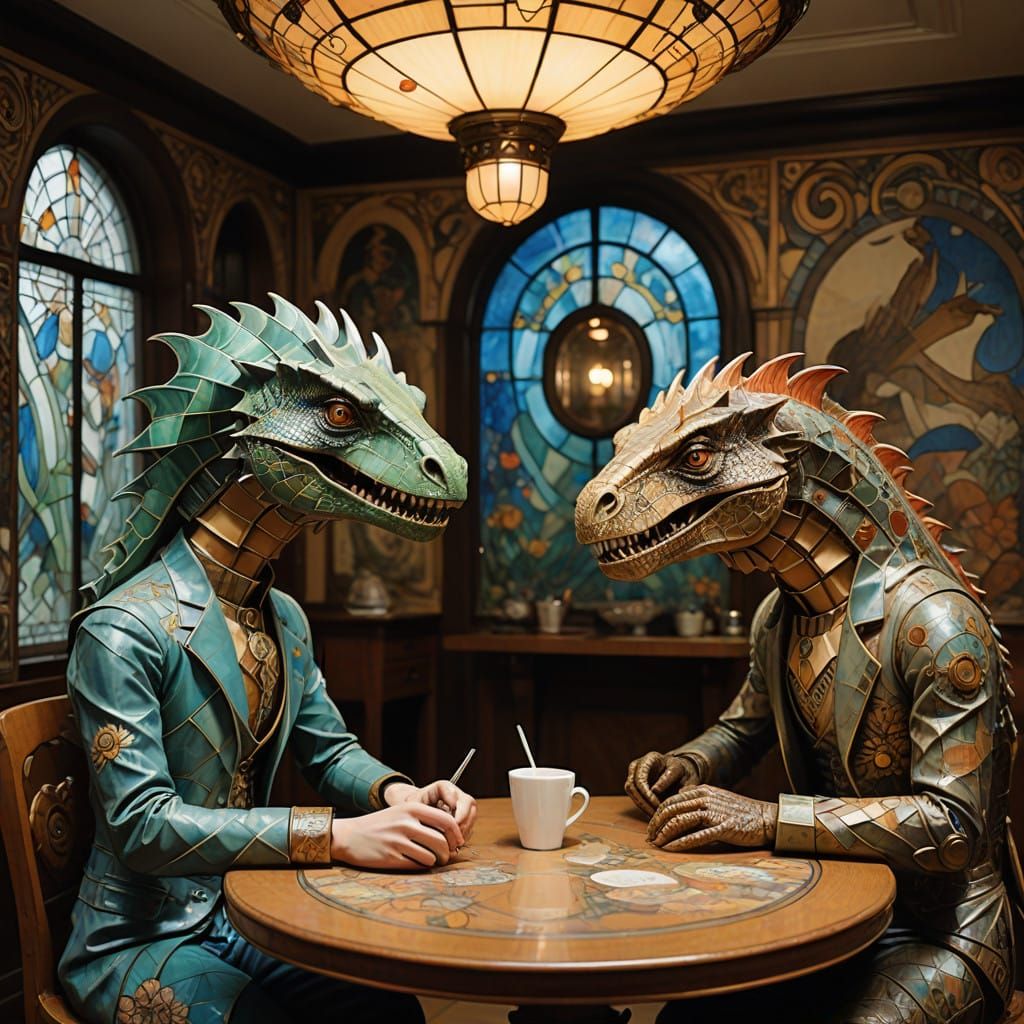 Whimsical Vienna Cafe Scene in Opulent Jugendstil