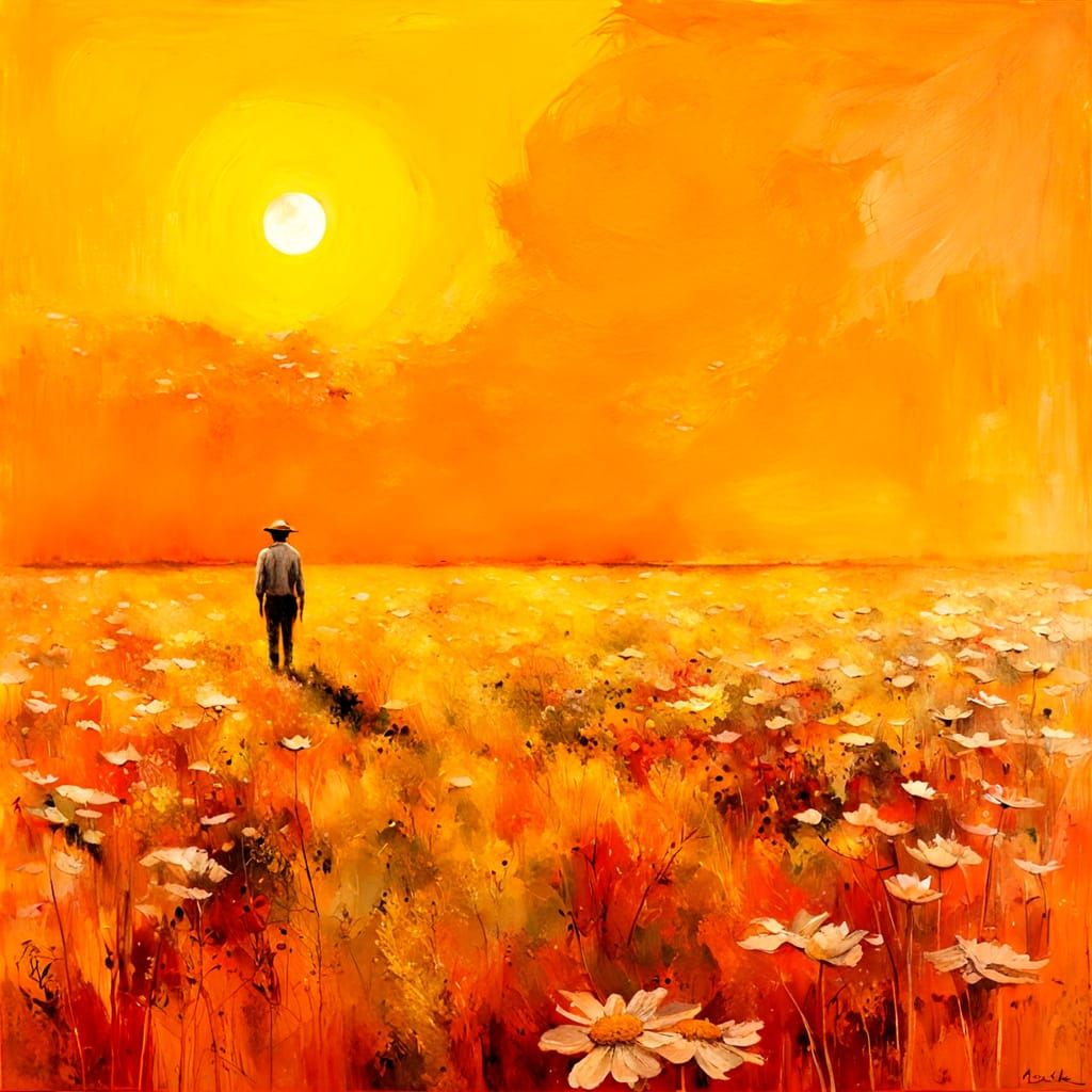 Expressionist Summer Painting with Impasto and Encaustic Tex...