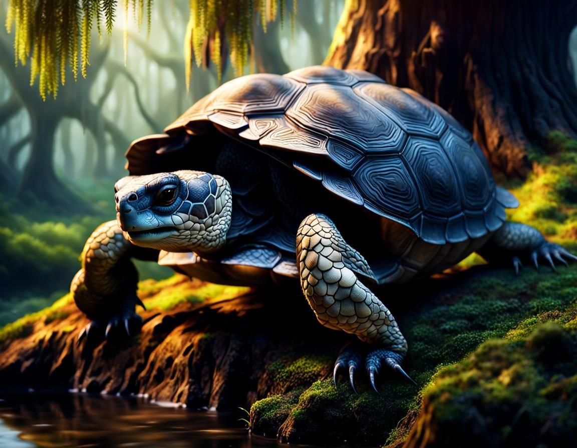 Gopher Tortoise Portrait Under Ancient Oak, Matte Painting