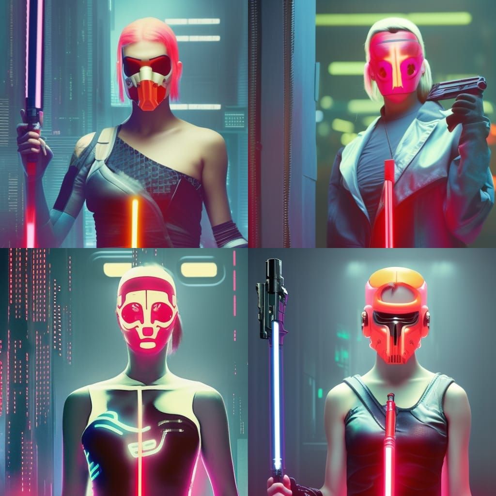 Cyberpunk Woman with Lightsaber in Neon Noir