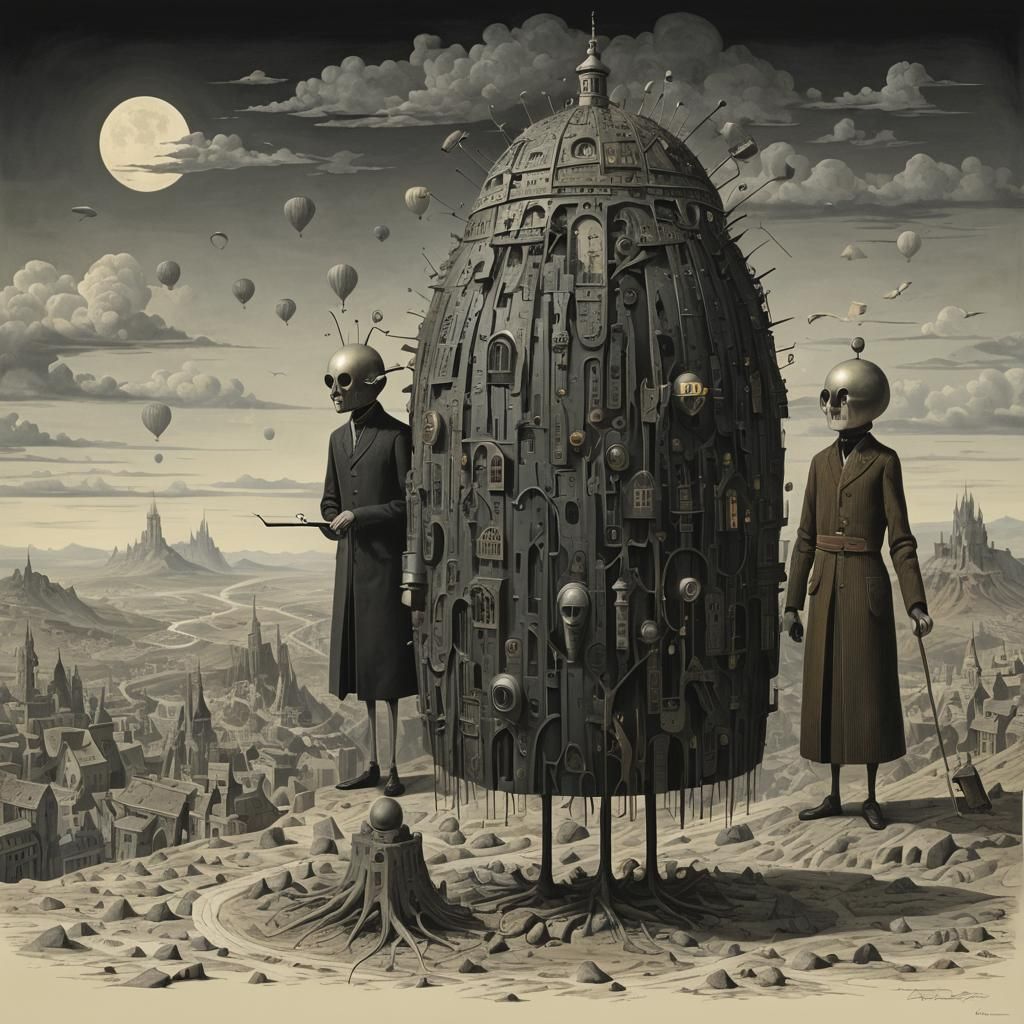 Headless Figure with Advisors: Surrealist Fantasy Art
