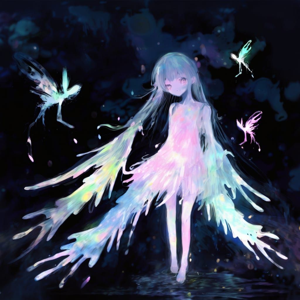 Surreal Anime Scene with Viscous Art and Angel Wings
