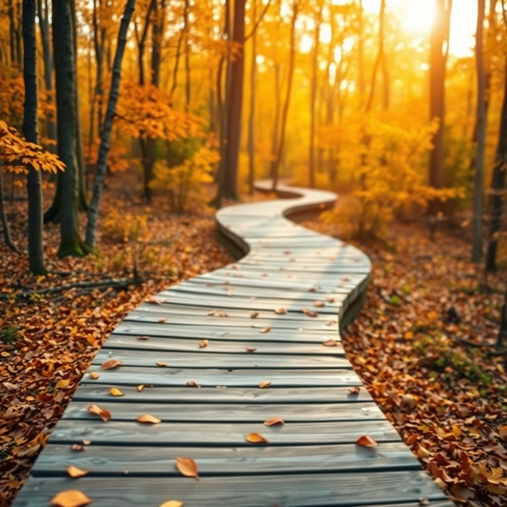 Golden Light on Autumn Path: Forest Photography