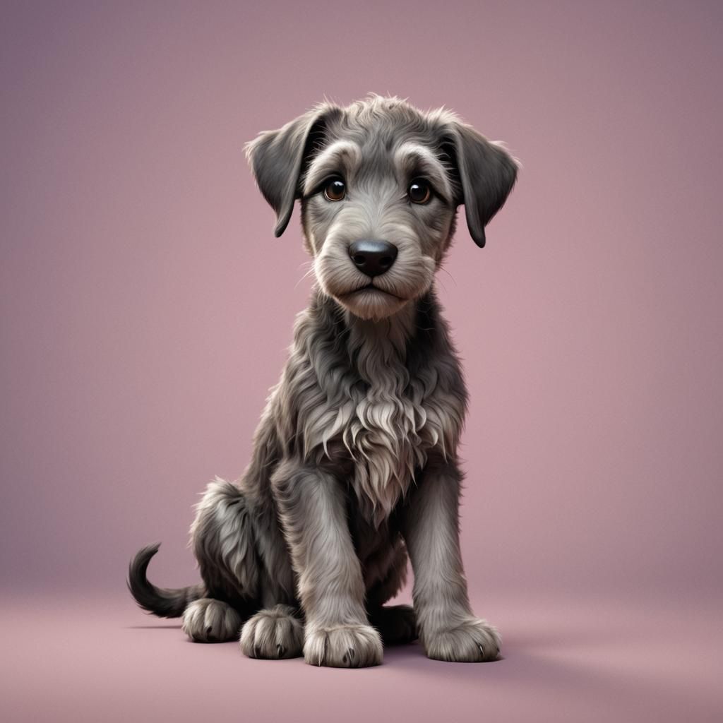 Cute Cartoon Irish Wolfhound Puppy: Pixar Style