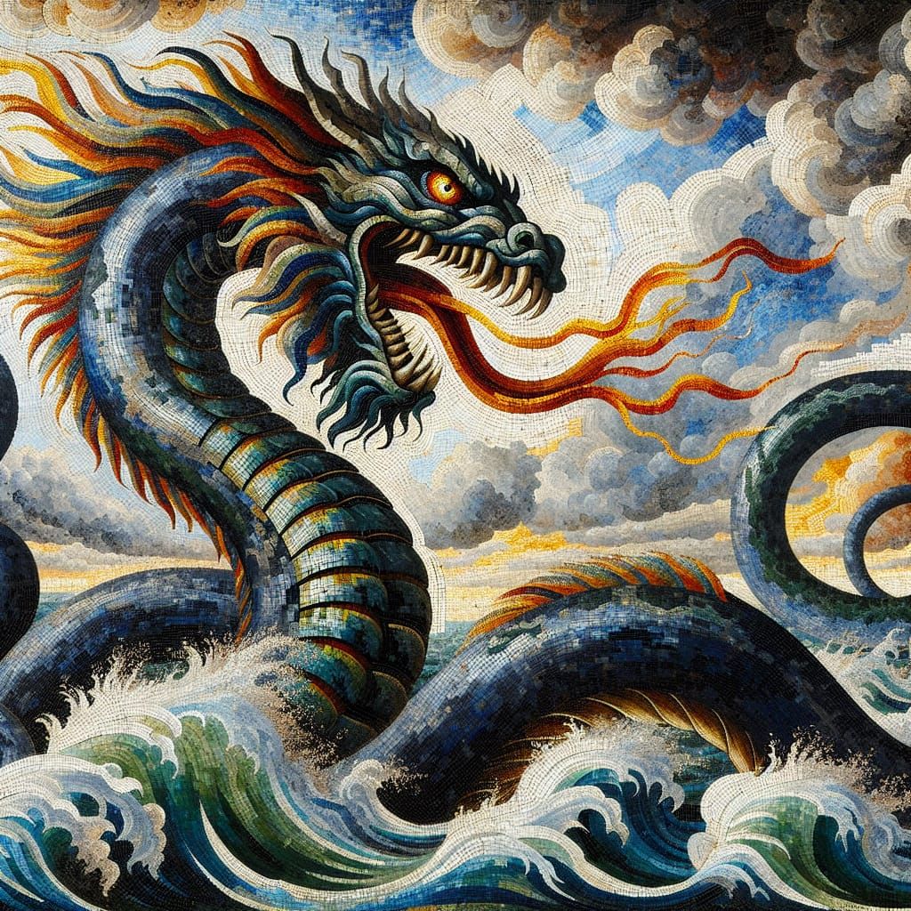 Jormungandr in Expressionistic Roman Mosaic Style